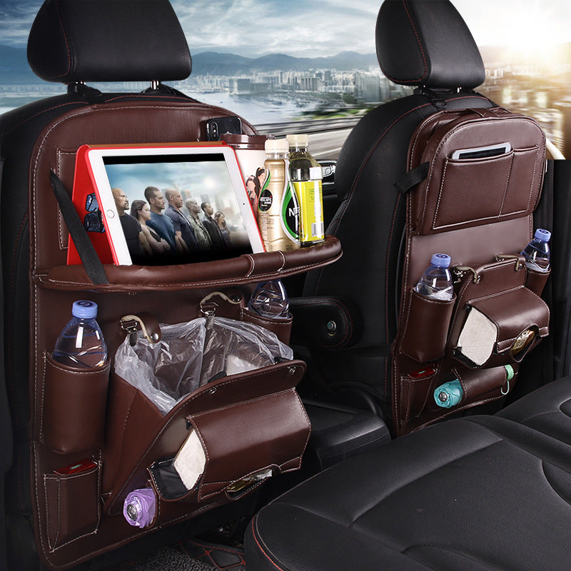 PU Leather Car Seat Organizer – Waterproof, Multifunctional Backseat Storage and Tray