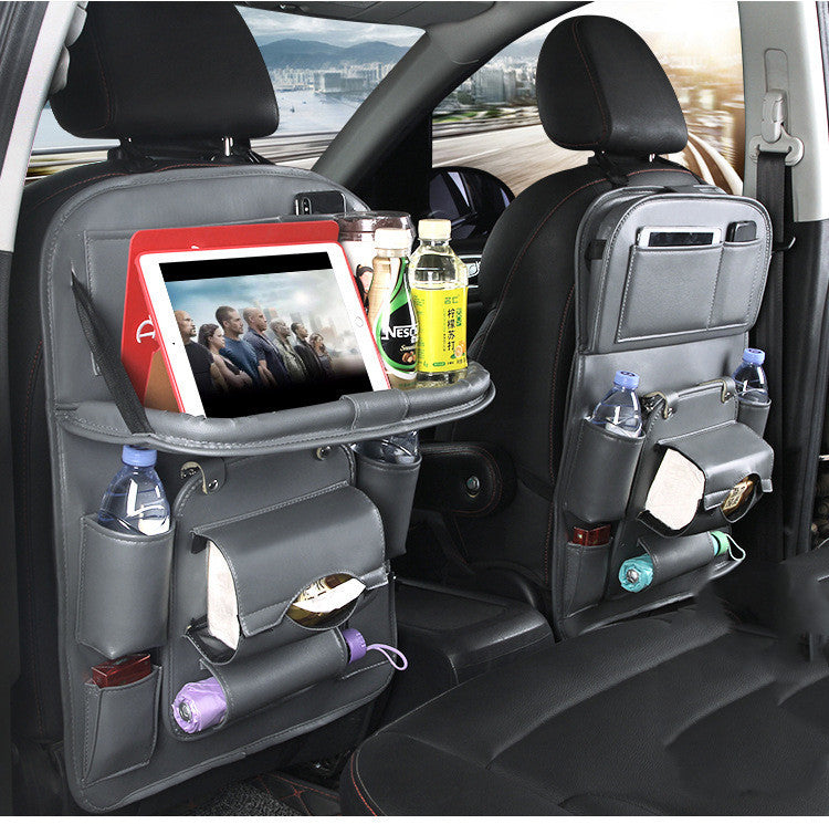 PU Leather Car Seat Organizer – Waterproof, Multifunctional Backseat Storage and Tray