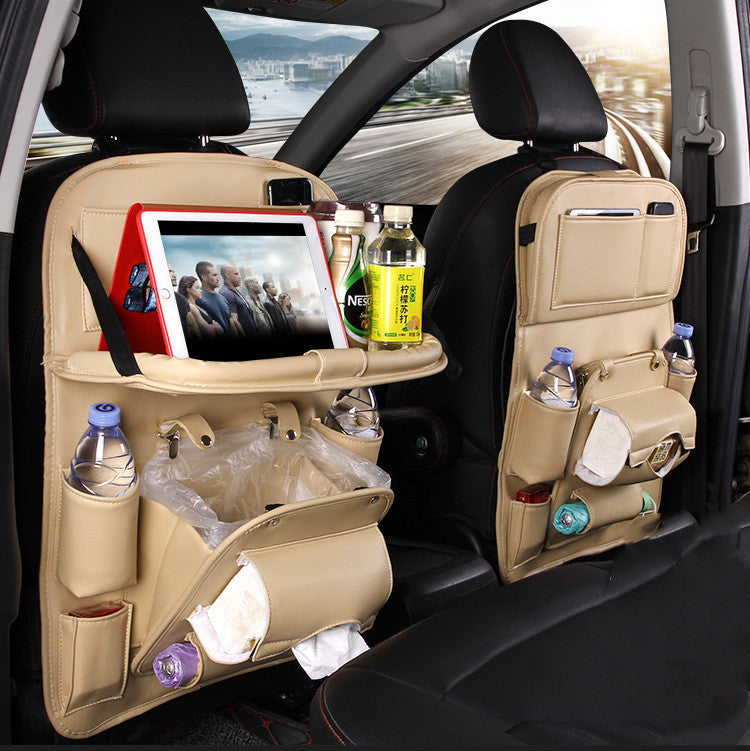 PU Leather Car Seat Organizer – Waterproof, Multifunctional Backseat Storage and Tray