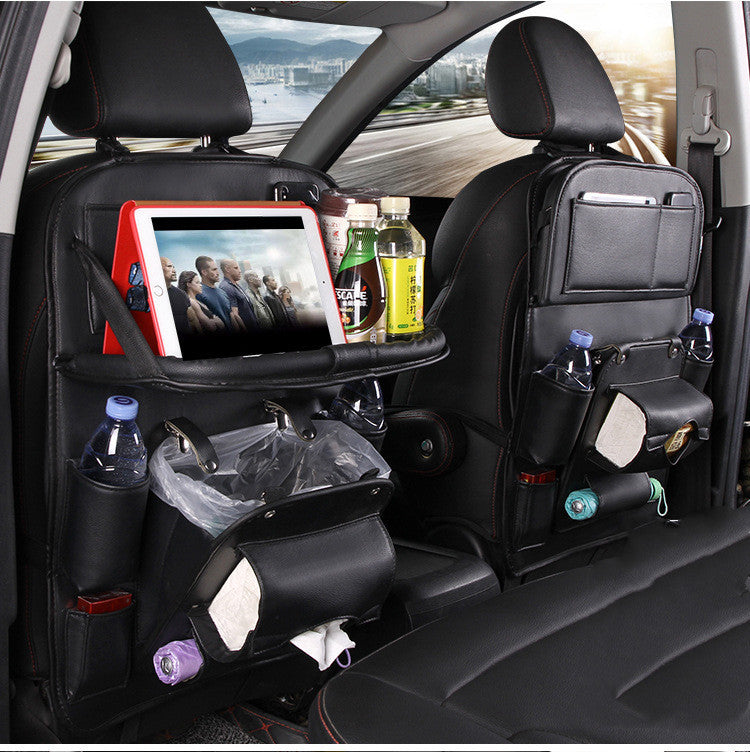 PU Leather Car Seat Organizer – Waterproof, Multifunctional Backseat Storage and Tray