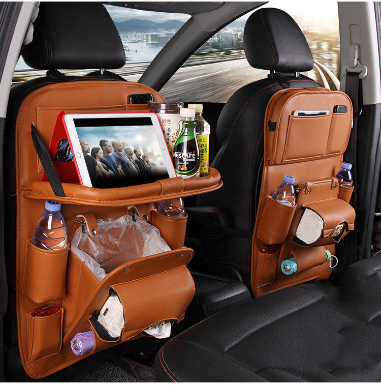 PU Leather Car Seat Organizer – Waterproof, Multifunctional Backseat Storage and Tray