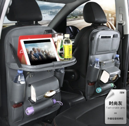 PU Leather Car Seat Organizer – Waterproof, Multifunctional Backseat Storage and Tray