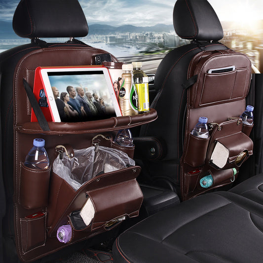 PU Leather Car Seat Organizer – Waterproof, Multifunctional Backseat Storage and Tray
