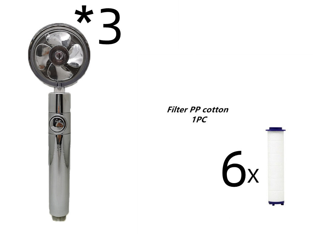 Turbocharged Propeller Shower Head – High Pressure, Stop Button, Cotton Filter