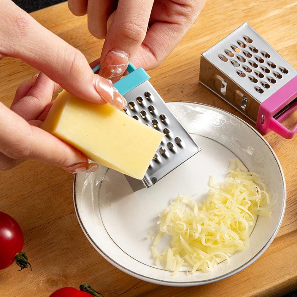 Mini Stainless Steel 4-Sided Grater – Non-Slip Handle, Multi-Function for Fruit, Ginger, Garlic & More