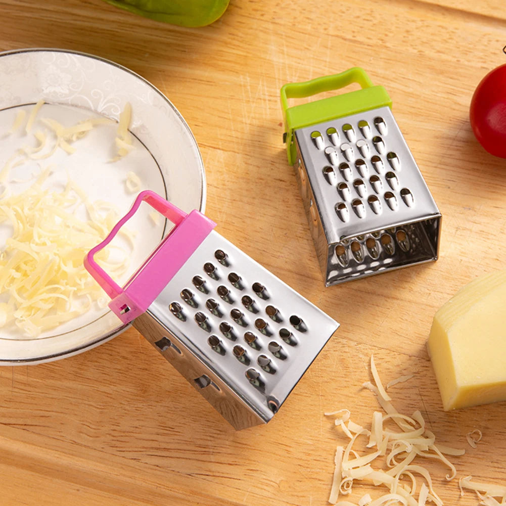 Mini Stainless Steel 4-Sided Grater – Non-Slip Handle, Multi-Function for Fruit, Ginger, Garlic & More