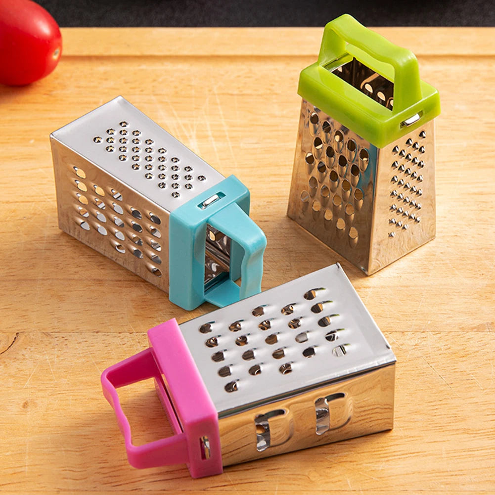 Mini Stainless Steel 4-Sided Grater – Non-Slip Handle, Multi-Function for Fruit, Ginger, Garlic & More