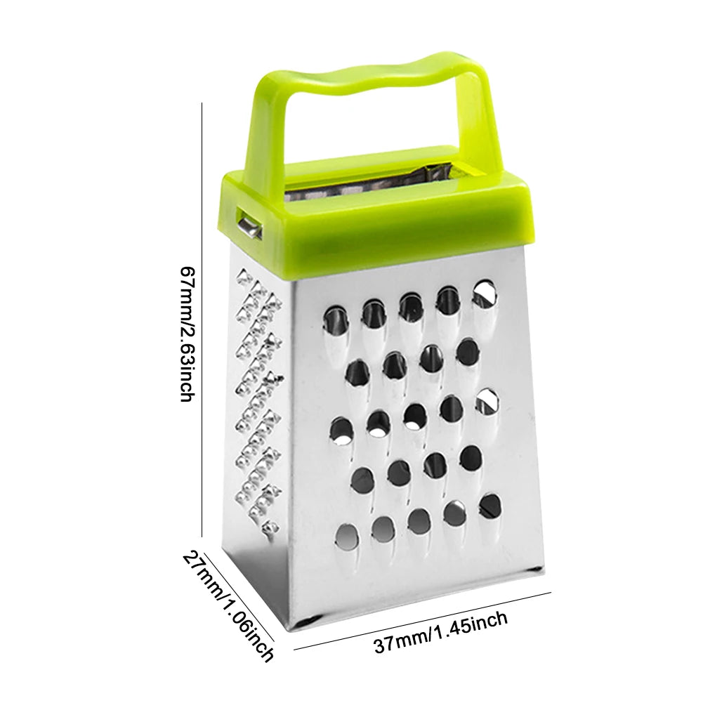 Mini Stainless Steel 4-Sided Grater – Non-Slip Handle, Multi-Function for Fruit, Ginger, Garlic & More