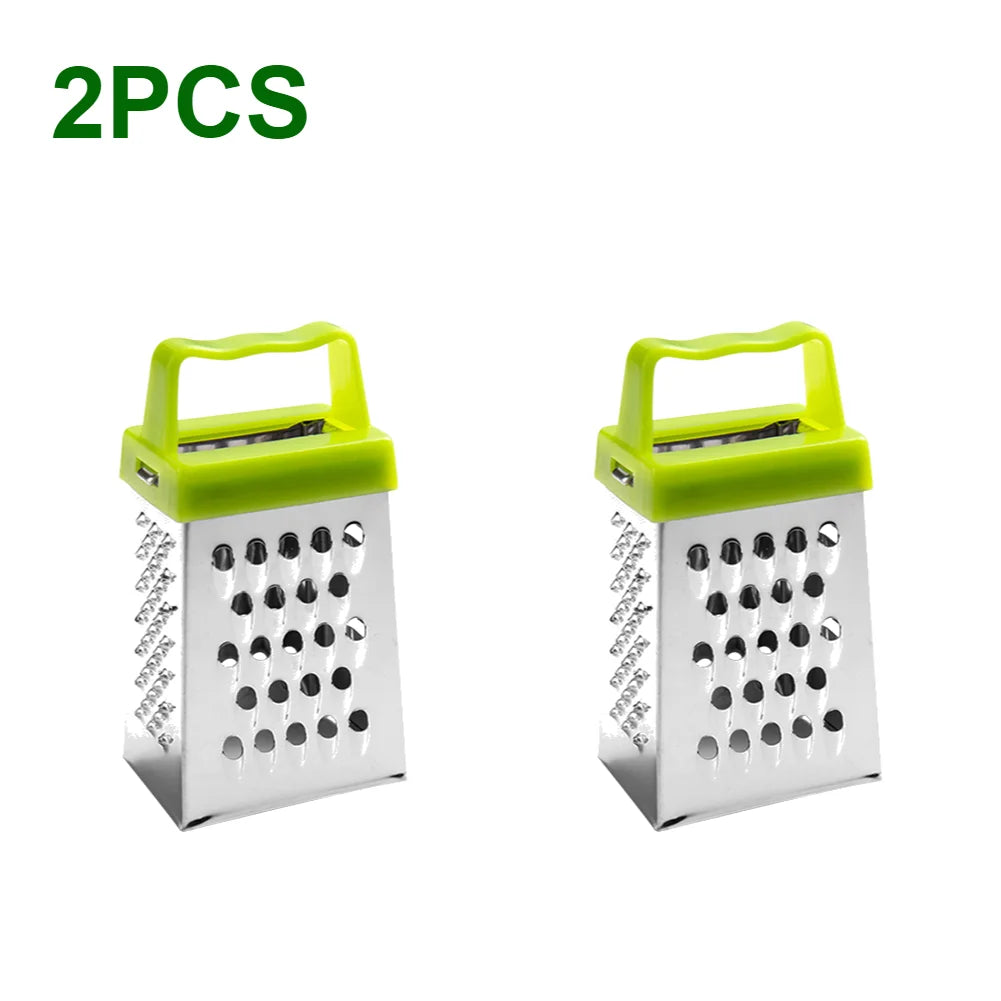 Mini Stainless Steel 4-Sided Grater – Non-Slip Handle, Multi-Function for Fruit, Ginger, Garlic & More