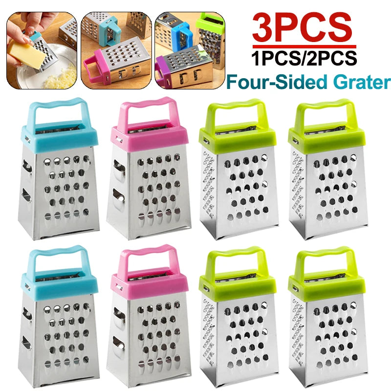 Mini Stainless Steel 4-Sided Grater – Non-Slip Handle, Multi-Function for Fruit, Ginger, Garlic & More